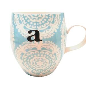 Anthropologie Homegrown Coffee Cup Light Blue Paisely Letter A Initial Tea Mug